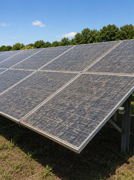 Commercial solar panel field after cleaning