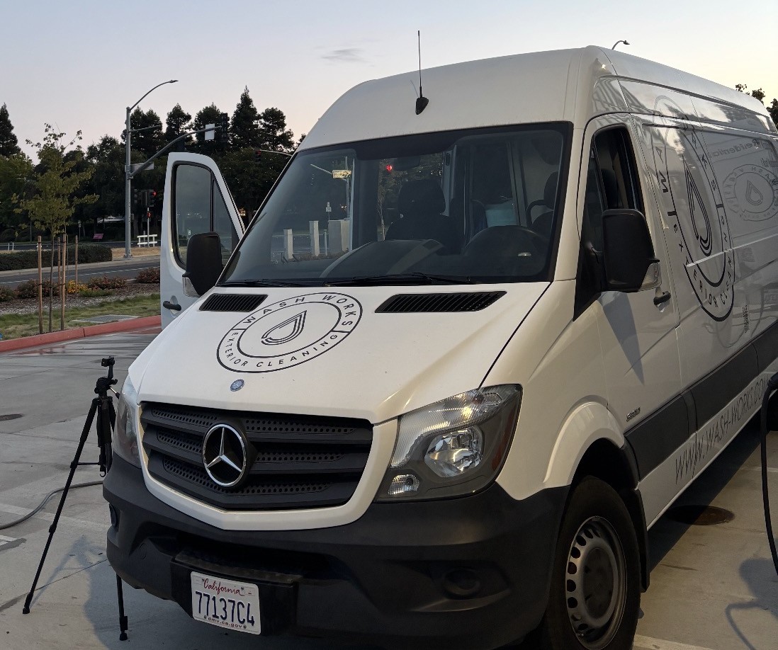 Wash Works Mercedes-Benz Sprinter service van loaded with commercial pressure-washing equipment